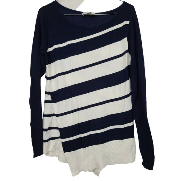 White House Black Market Sweaters - White House Black Market Womens Sweater Medium‎ Navy White Striped Asymmetrical